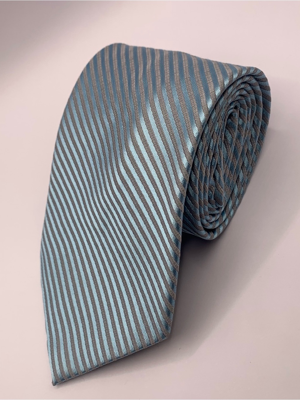 Liz Claiborne Blue and Gray Striped Men's Tie business designer formal wedding